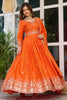 Majestic Orange Thread Embroidered Silk Festival Wear Gown With Dupatta
