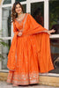 Majestic Orange Thread Embroidered Silk Festival Wear Gown With Dupatta