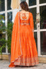Majestic Orange Thread Embroidered Silk Festival Wear Gown With Dupatta
