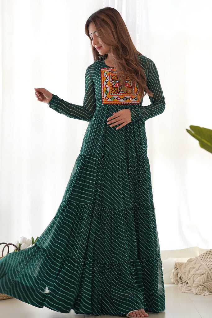 Enchanting Green Laheriya Printed Georgette Navratri Wear Gown