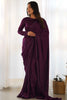 Tantalizing Purple Lace Work Velvet Pre-Stitched Saree With Blouse