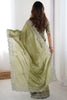 Fabulous Pista Green Thread Work Organza Event Wear Saree With Blouse