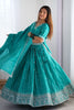 Surprising Teal Green Threads Embroidery Silk Lehenga Choli With Dupatta