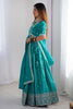 Surprising Teal Green Threads Embroidery Silk Lehenga Choli With Dupatta