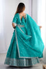 Surprising Teal Green Threads Embroidery Silk Lehenga Choli With Dupatta