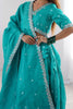 Surprising Teal Green Threads Embroidery Silk Lehenga Choli With Dupatta
