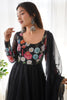 Stunning Black Floral Printed Organza Silk Event Wear Anarkali Suit