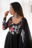 Stunning Black Floral Printed Organza Silk Event Wear Anarkali Suit