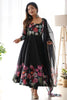 Stunning Black Floral Printed Organza Silk Event Wear Anarkali Suit
