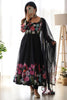 Stunning Black Floral Printed Organza Silk Event Wear Anarkali Suit