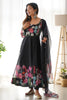 Stunning Black Floral Printed Organza Silk Event Wear Anarkali Suit