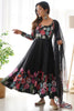 Stunning Black Floral Printed Organza Silk Event Wear Anarkali Suit