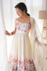 Ravishing Cream Floral Printed Organza Festival Wear Anarkali Suit