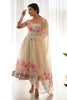 Ravishing Cream Floral Printed Organza Festival Wear Anarkali Suit