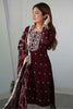 Majestic Maroon Thread Work Silk Event Wear Pant Suit With Dupatta