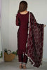 Majestic Maroon Thread Work Silk Event Wear Pant Suit With Dupatta