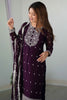 Awesome Purple Thread Work Silk Wedding Wear Pant Suit With Dupatta