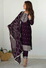 Awesome Purple Thread Work Silk Wedding Wear Pant Suit With Dupatta