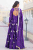 Alluring Violet Embroidered Georgette Anarkali Gown With Dupatta