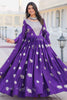 Alluring Violet Embroidered Georgette Anarkali Gown With Dupatta