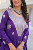 Alluring Violet Embroidered Georgette Anarkali Gown With Dupatta