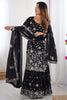 Dazzling Black Sequins Georgette Event Wear Sharara Suit With Dupatta