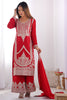 Beautiful Red Embroidered Vichitra Silk Wedding Wear Palazzo Suit