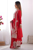 Beautiful Red Embroidered Vichitra Silk Wedding Wear Palazzo Suit