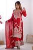 Beautiful Red Embroidered Vichitra Silk Wedding Wear Palazzo Suit