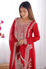 Beautiful Red Embroidered Vichitra Silk Wedding Wear Palazzo Suit