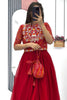 Attractive Red Embroidered Georgette Festival Wear Gown With Jacket