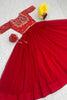 Attractive Red Embroidered Georgette Festival Wear Gown With Jacket