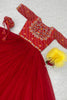 Attractive Red Embroidered Georgette Festival Wear Gown With Jacket