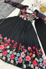 Stunning Black Floral Printed Organza Silk Event Wear Anarkali Suit