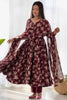 Attractive Maroon Floral Printed Georgette Event Wear Anarkali Gown