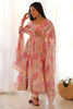 Stunning Peach Floral Printed Georgette Festival Wear Anarkali Pant Suit