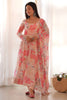 Stunning Peach Floral Printed Georgette Festival Wear Anarkali Pant Suit