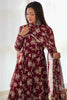 Attractive Maroon Floral Printed Georgette Event Wear Anarkali Gown