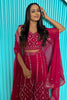 Alluring Rani Pink Embroidered Georgette Palazzo Top With Shrug