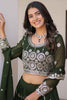 Wonderful Olive Green Embroidered Georgette Mehendi Wear Lehenga Choli