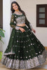 Wonderful Olive Green Embroidered Georgette Mehendi Wear Lehenga Choli