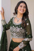 Wonderful Olive Green Embroidered Georgette Mehendi Wear Lehenga Choli