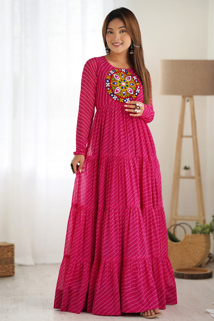 Gorgeous Pink Laheriya Printed Georgette Navratri Wear Gown