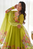 Lovely Light Green Floral Printed Organza Festival Wear Anarkali Suit