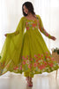 Lovely Light Green Floral Printed Organza Festival Wear Anarkali Suit
