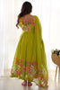 Lovely Light Green Floral Printed Organza Festival Wear Anarkali Suit