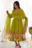 Lovely Light Green Floral Printed Organza Festival Wear Anarkali Suit
