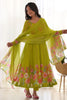 Lovely Light Green Floral Printed Organza Festival Wear Anarkali Suit