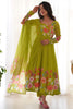 Lovely Light Green Floral Printed Organza Festival Wear Anarkali Suit
