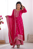 Unique Pink Embroidery Work Chinon Wedding Wear Pant Suit With Dupatta